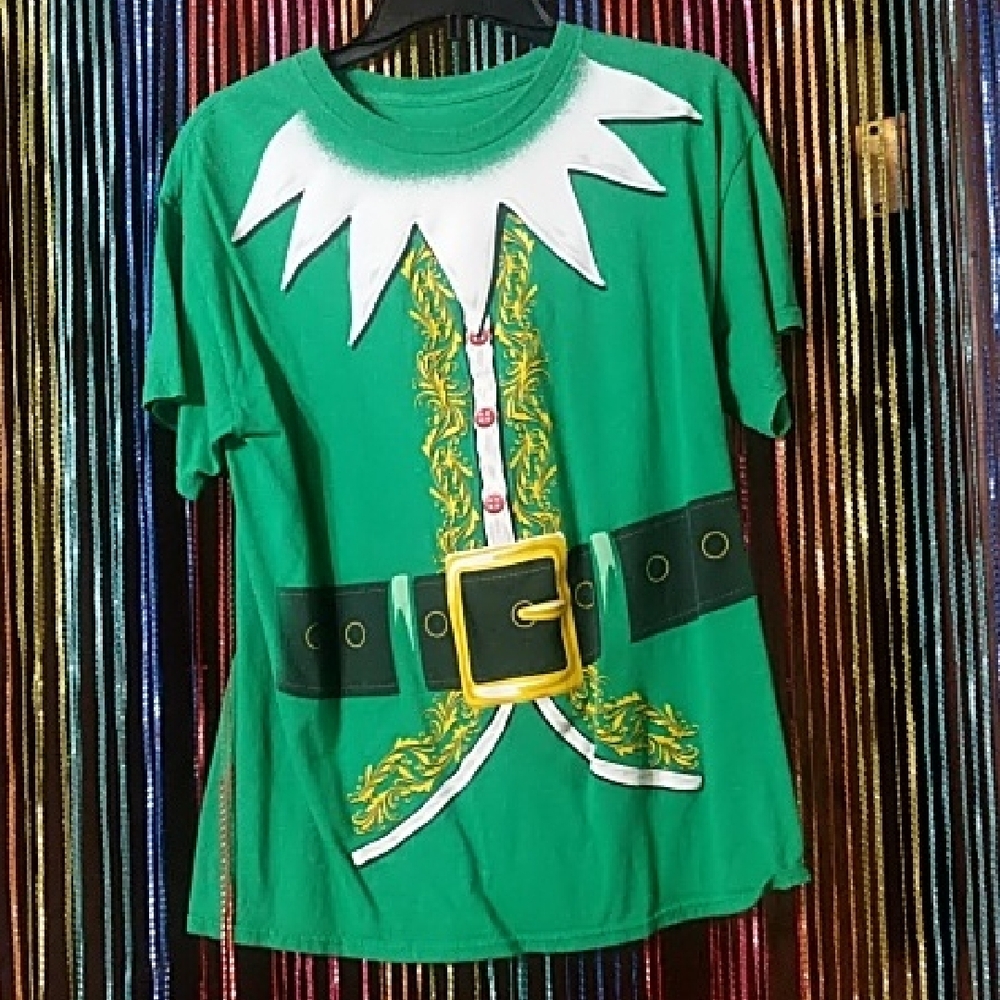 Green and White Short Sleeve Elf Costume Tee